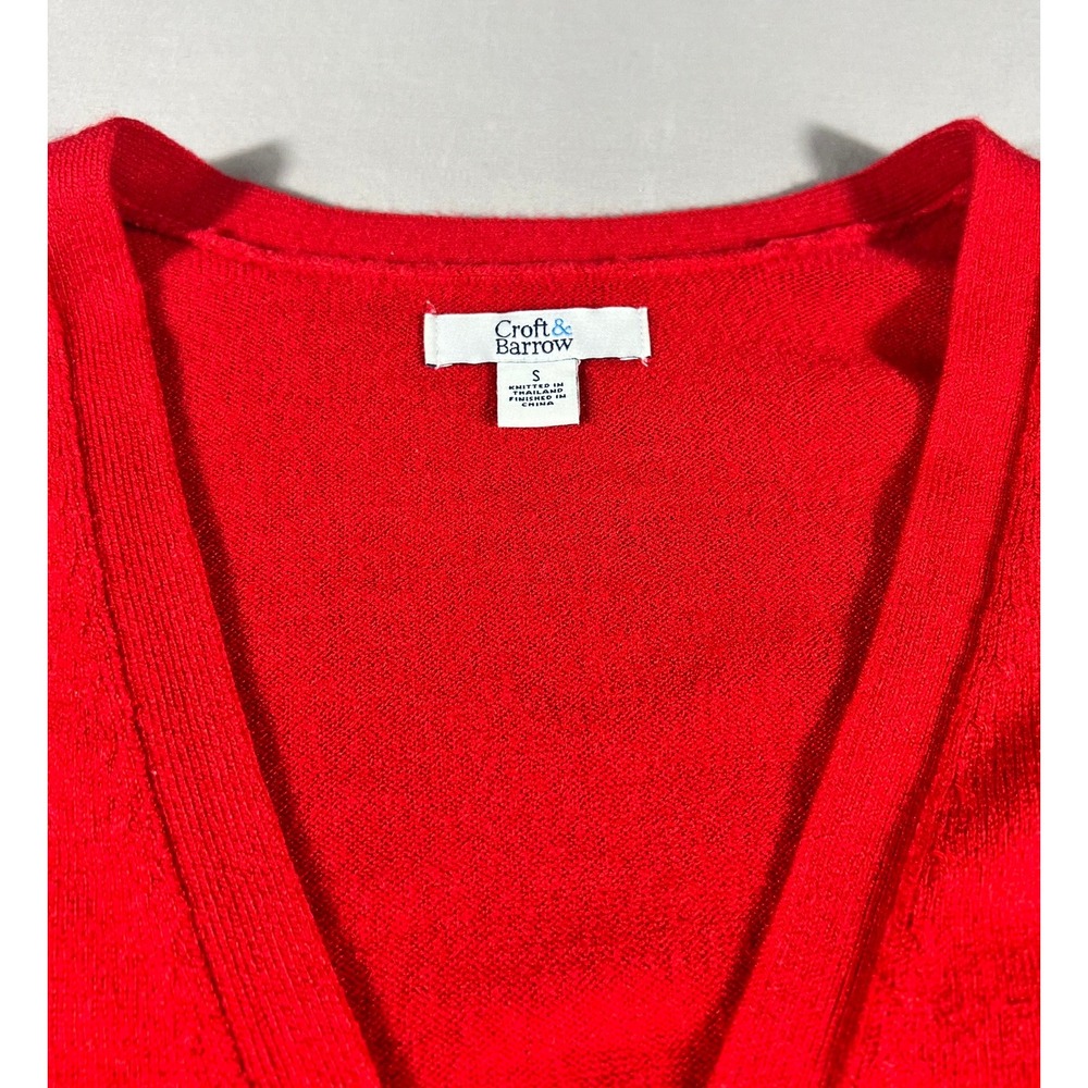 Croft & Barrow Womens Red V-Neck Button Front Long Sleeve Knit Cardigan Size S - Picture 7 of 11